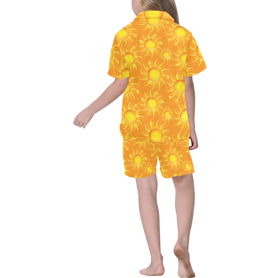 Sun orange background Kids' Boys' Girls' V-Neck Short Pajama Set