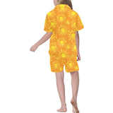 Sun orange background Kids' Boys' Girls' V-Neck Short Pajama Set
