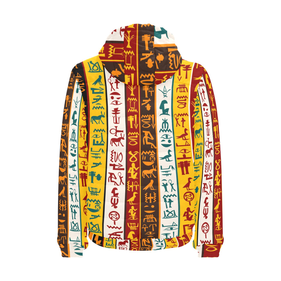 Egypt Hieroglyphics Pattern Print Design 01 Men's Padded Hooded Jacket