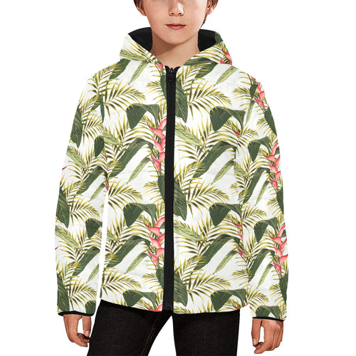 heliconia pattern Kids' Boys' Girls' Padded Hooded Jacket
