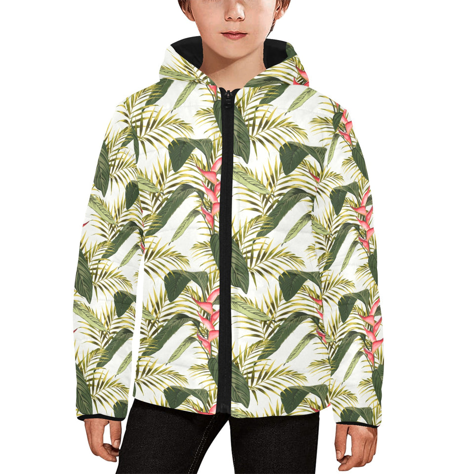 heliconia pattern Kids' Boys' Girls' Padded Hooded Jacket
