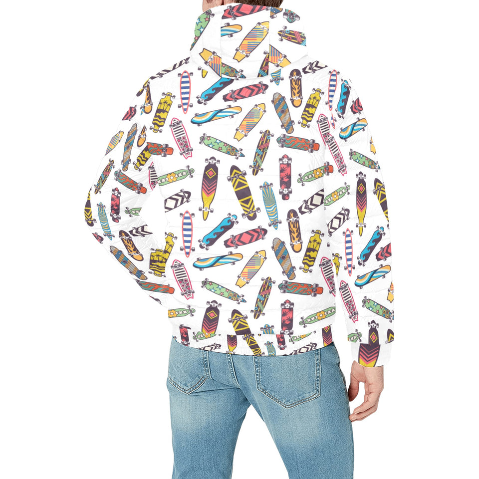 Skate Board Pattern Print Design 05 Men's Padded Hooded Jacket