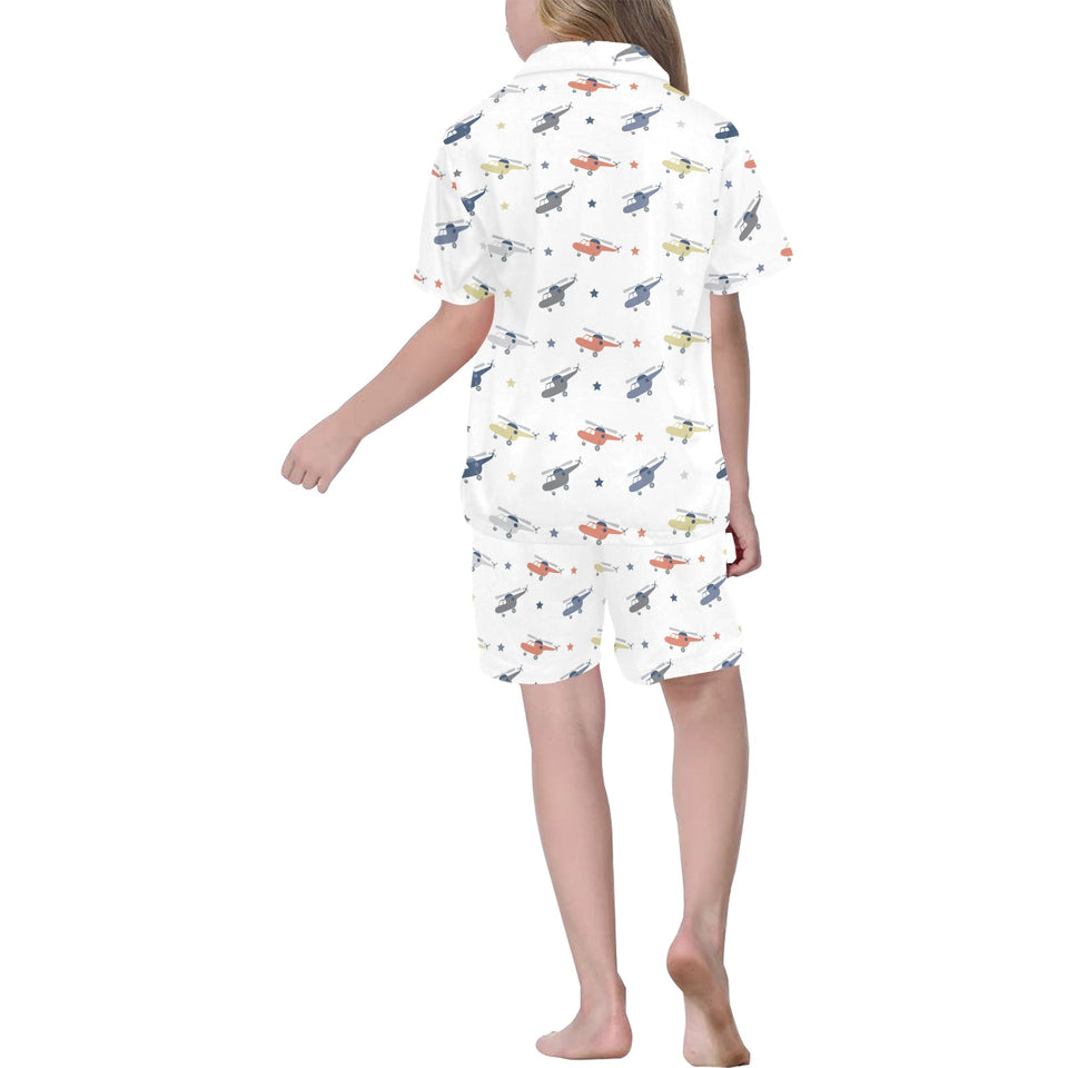 Cute helicopter star pattern Kids' Boys' Girls' V-Neck Short Pajama Set