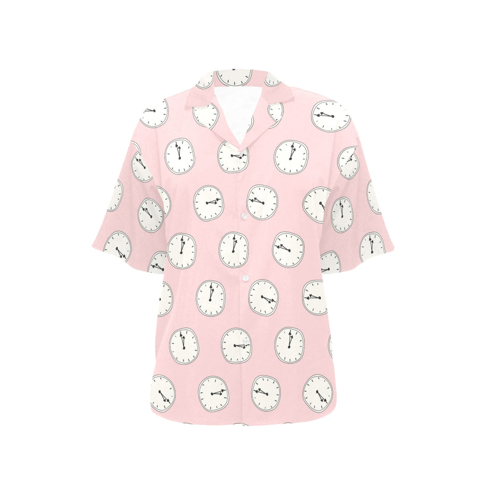 Clock pattern pink blackground Women's All Over Print Hawaiian Shirt