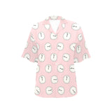 Clock pattern pink blackground Women's All Over Print Hawaiian Shirt