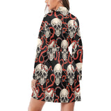 Red snake skull pattern Women's Long Sleeve Belted Night Robe