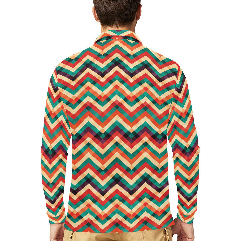 zigzag chevron colorful pattern Men's Long Sleeve Polo Shirt