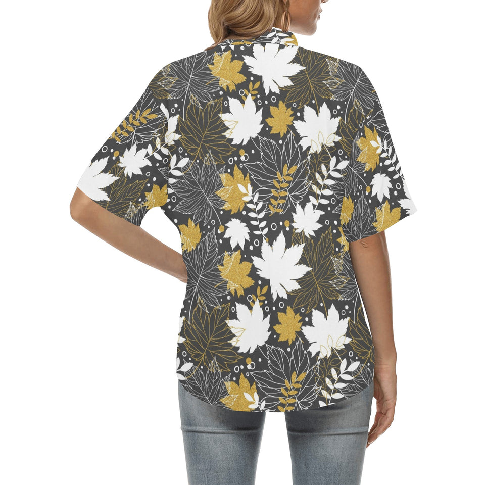 Beautiful gold autumn maple leaf pattern Women's All Over Print Hawaiian Shirt