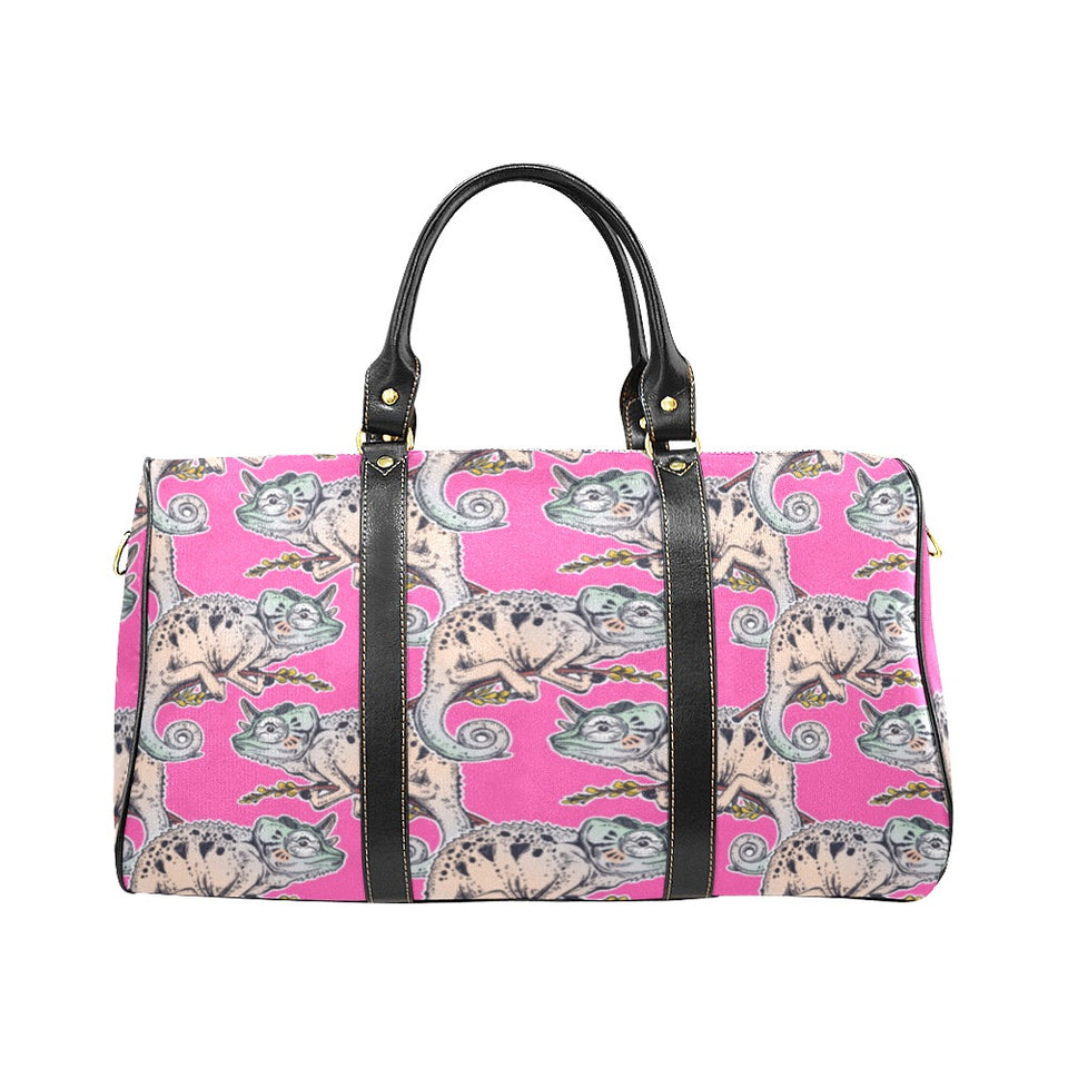 Chameleon lizard pattern pink background Travel Bag