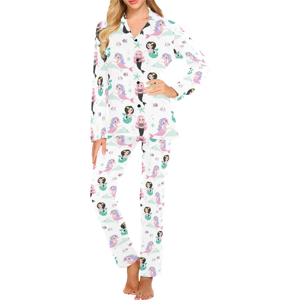cute mermaid dolphin fish starfish pattern Women's Long Pajama Set