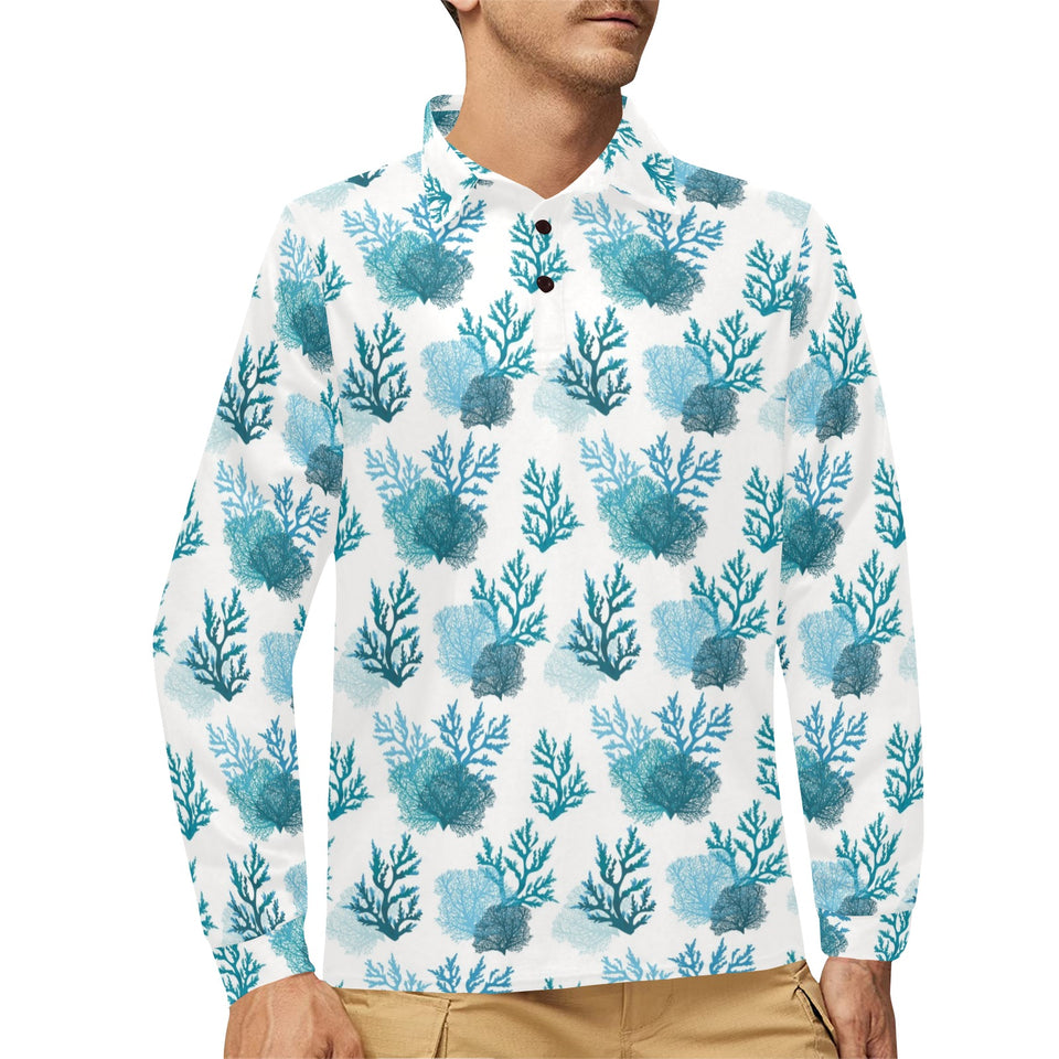 Coral Reef Pattern Print Design 04 Men's Long Sleeve Polo Shirt