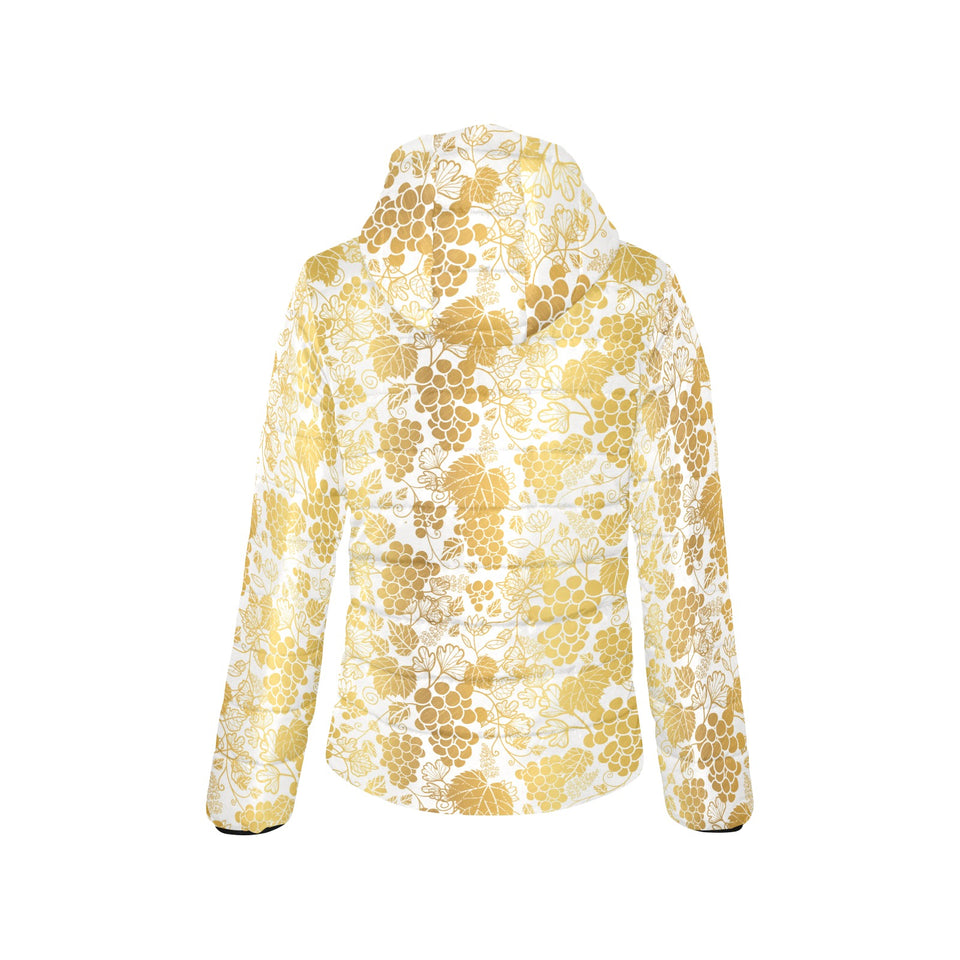 Gold grape pattern Women's Padded Hooded Jacket