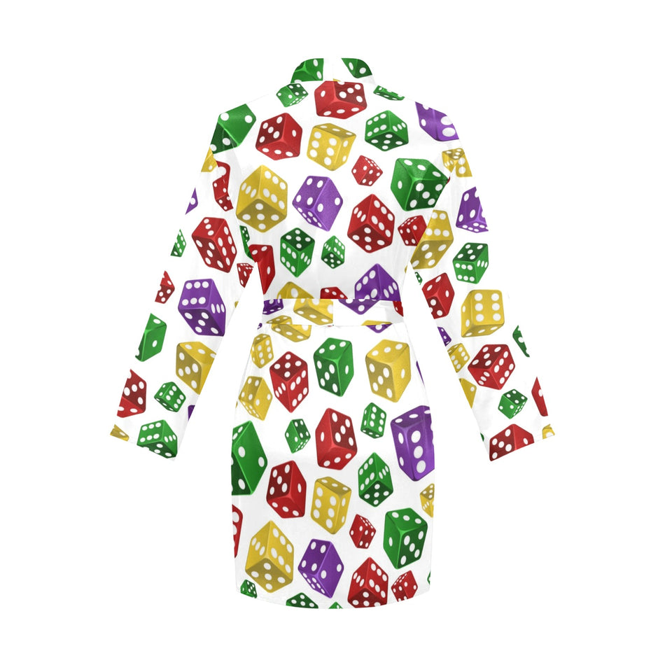Dice Pattern Print Design 03 Women's Long Sleeve Belted Night Robe