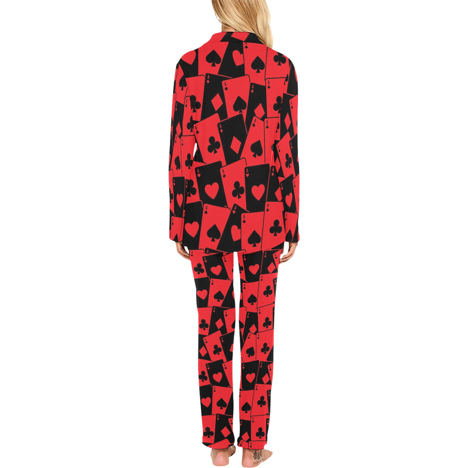 Casino Cards Suits Pattern Print Design 02 Women's Long Pajama Set