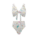 Colorful unicorn pattern Chest Bowknot High Waisted Bikini Swimsuit