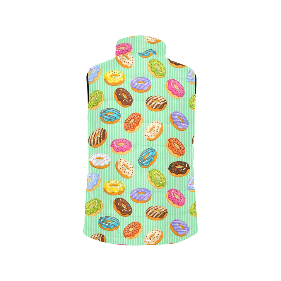 Colorful donut pattern green background Women's Padded Vest