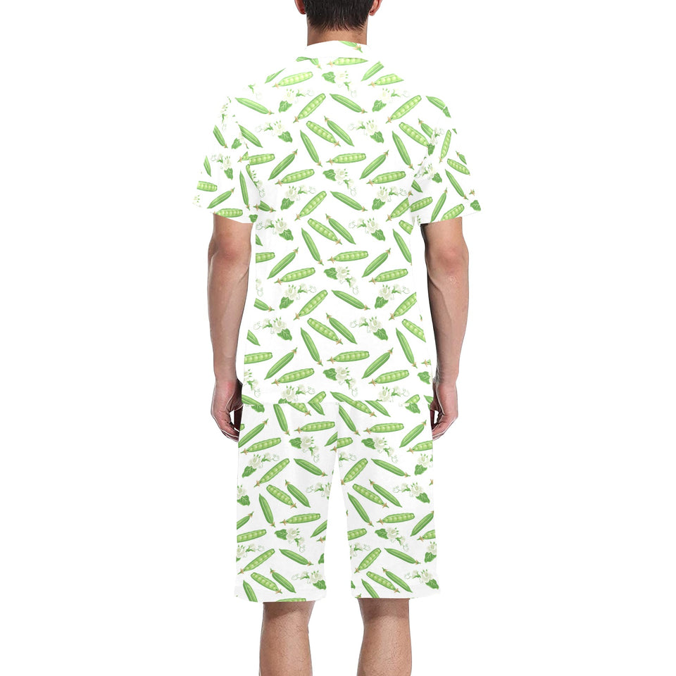 Green Peas Pattern Print Design 04 Men's V-Neck Short Pajama Set