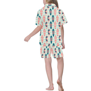 Surfboard Pattern Print Design 02 Kids' Boys' Girls' V-Neck Short Pajama Set