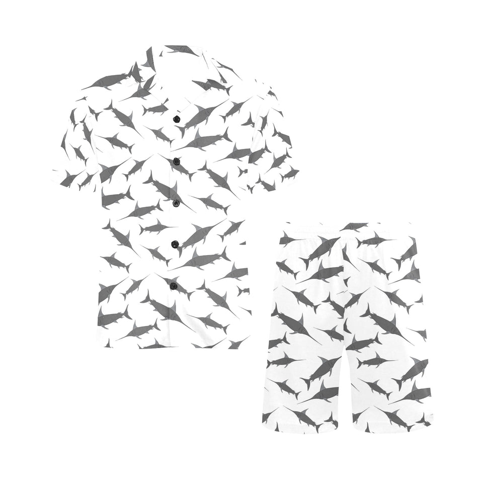 Swordfish Pattern Print Design 04 Men's V-Neck Short Pajama Set