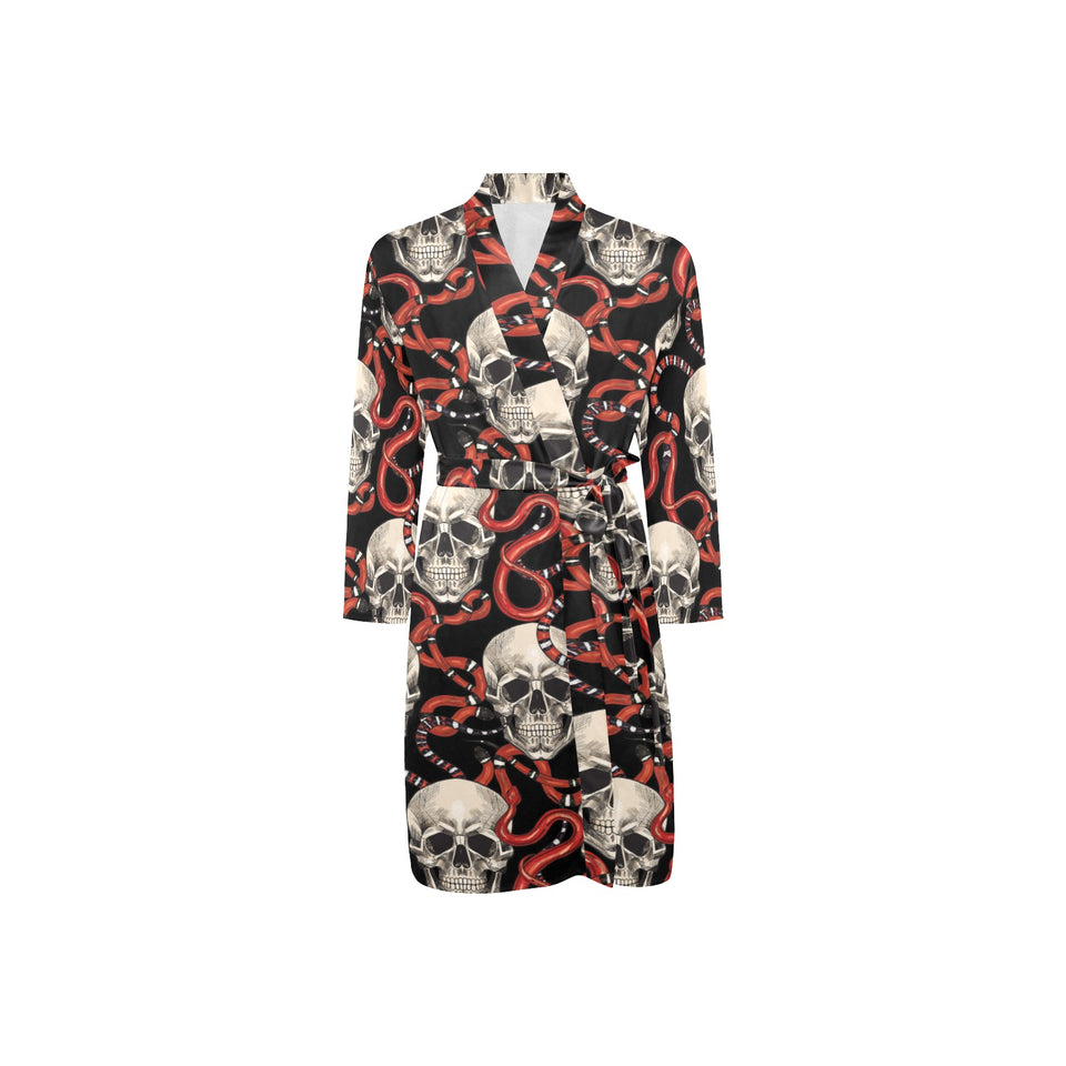 Red snake skull pattern Men's Long Sleeve Belted Night Robe