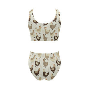 Cute rooster chicken cock Chest Bowknot High Waisted Bikini Swimsuit