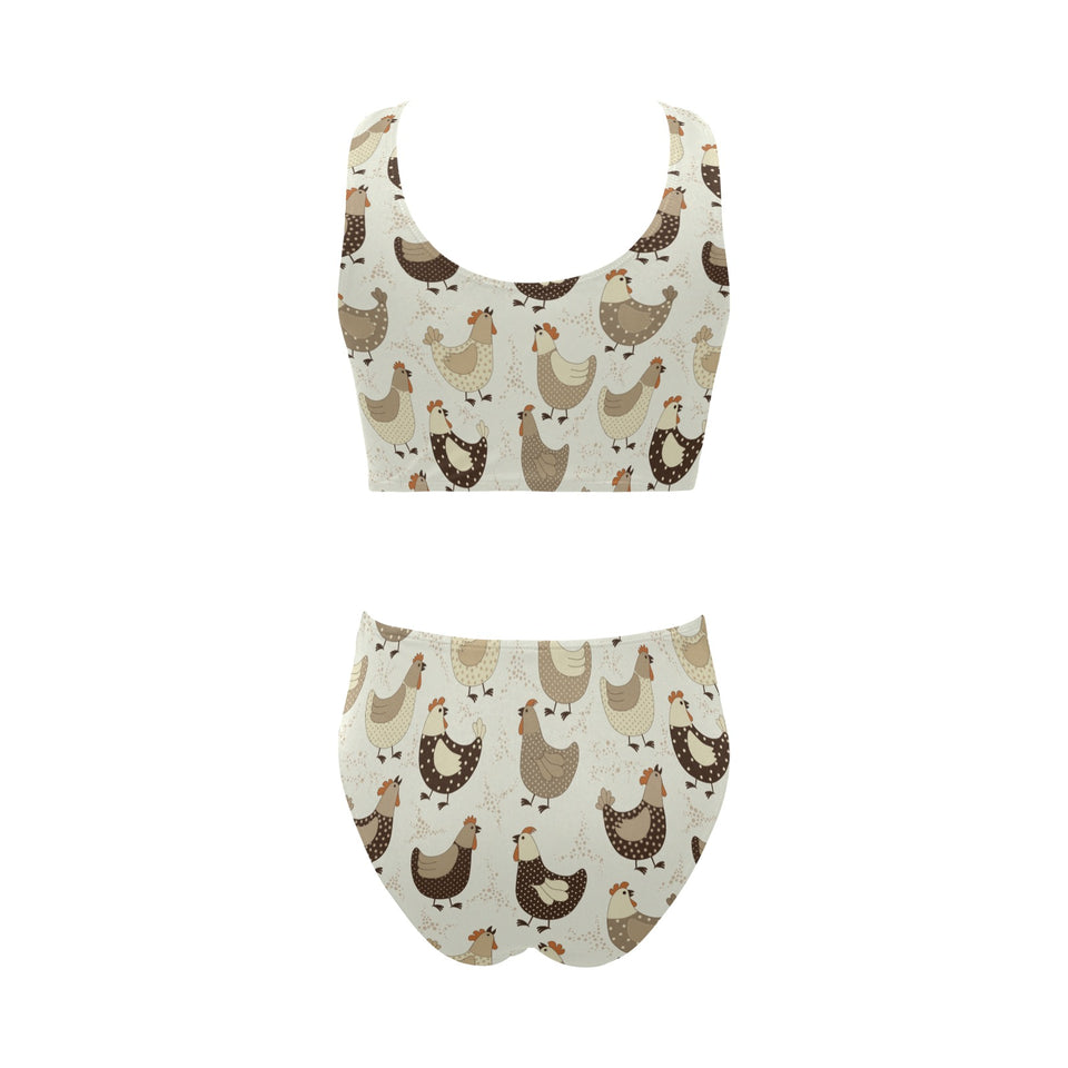 Cute rooster chicken cock Chest Bowknot High Waisted Bikini Swimsuit