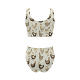 Cute rooster chicken cock Chest Bowknot High Waisted Bikini Swimsuit