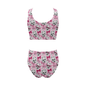 Yorkshire Terrier Pattern Print Design 03 Chest Bowknot High Waisted Bikini Swimsuit