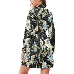 Japanese crane ornament elements Women's Long Sleeve Belted Night Robe