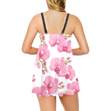 pink purple orchid pattern background Chest Sexy Pleated Two Piece Swim Dress