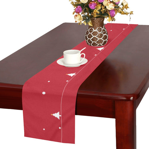Christmas tree star snow red background Table Runner