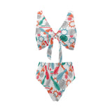 Watercolor bowling pattern Chest Bowknot High Waisted Bikini Swimsuit