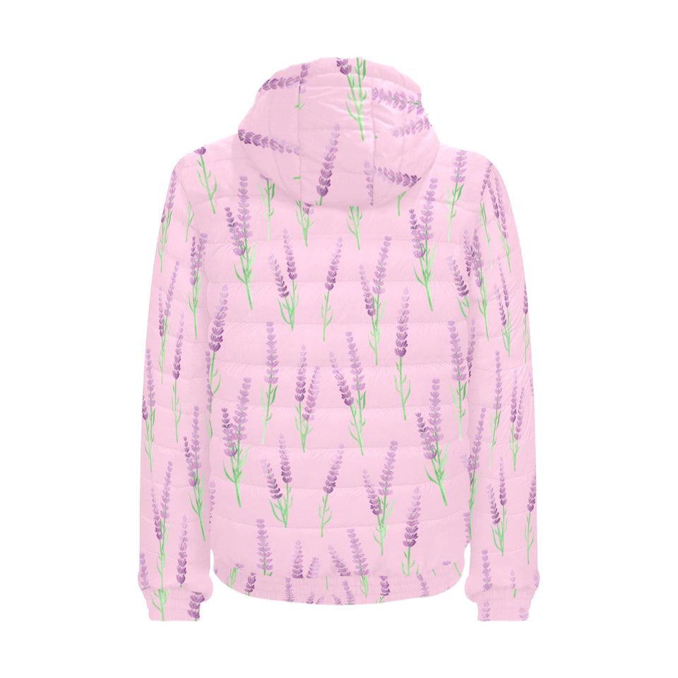 Lavender pattern pink background Men's Padded Hooded Jacket