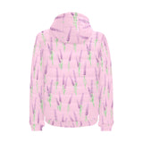 Lavender pattern pink background Men's Padded Hooded Jacket