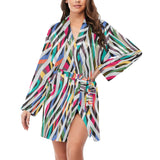 Colorful zebra skin pattern Women's Long Sleeve Belted Night Robe