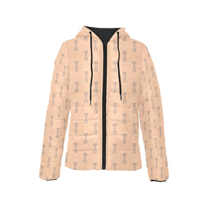 Engine Piston Cream Background Pattern Design 04 Women's Padded Hooded Jacket