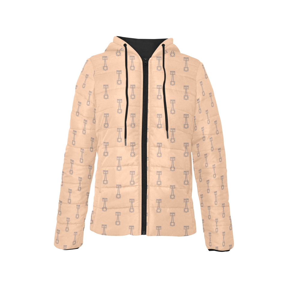 Engine Piston Cream Background Pattern Design 04 Women's Padded Hooded Jacket