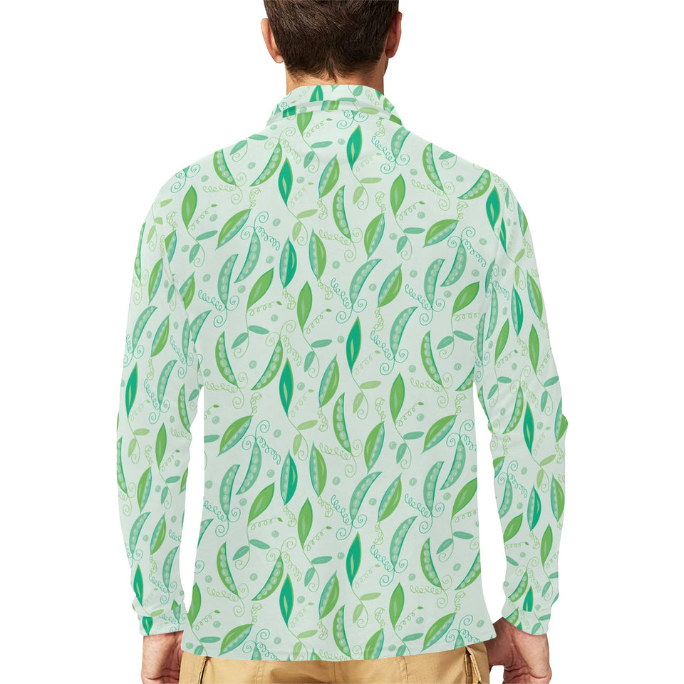 Green Peas Pattern Print Design 01 Men's Long Sleeve Polo Shirt