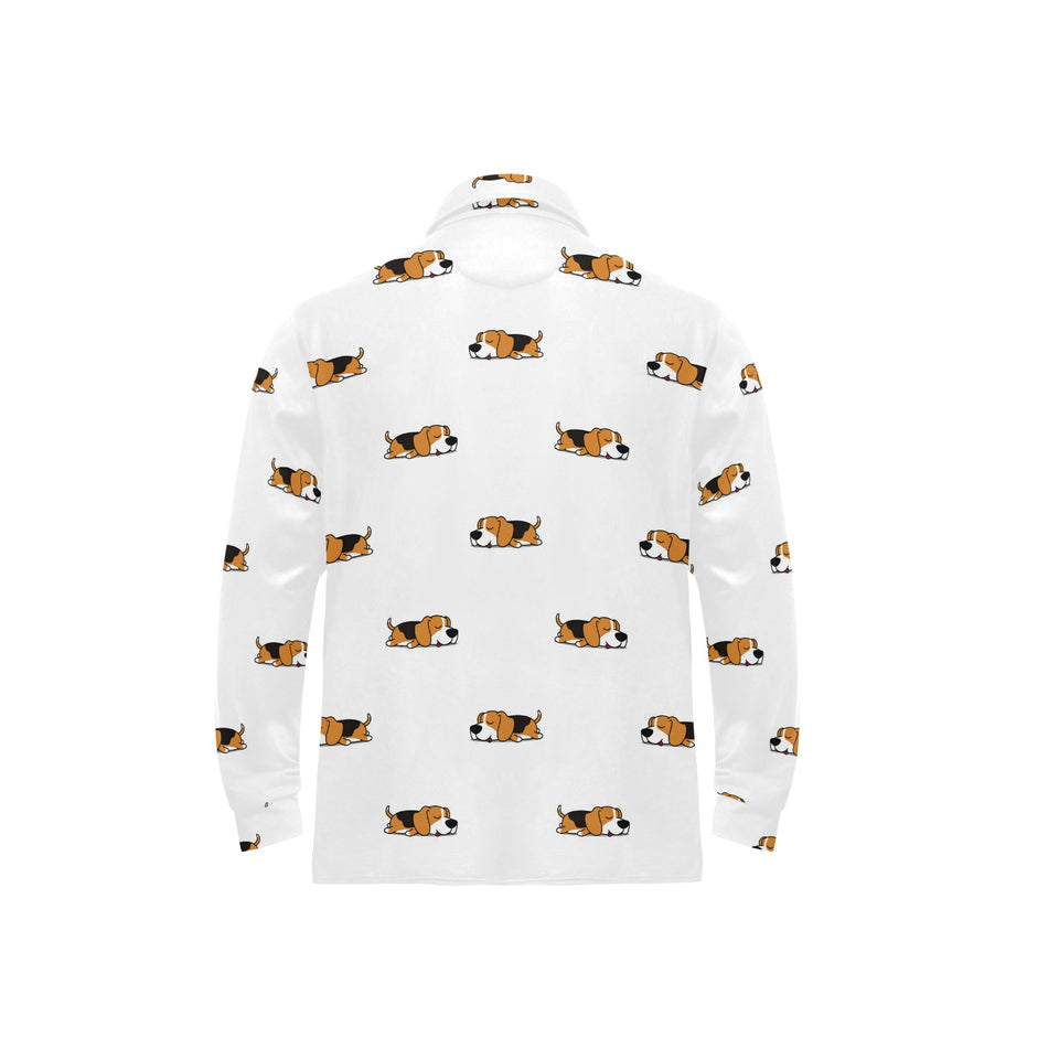 Cute beagle dog sleeping pattern Men's Long Sleeve Polo Shirt