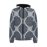 nautical steering wheel rope pattern Men's Padded Hooded Jacket