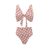 Fried Eggs Pattern Print Design 03 Chest Bowknot High Waisted Bikini Swimsuit