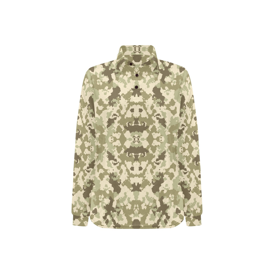 Light Green camouflage pattern Women's Long Sleeve Polo Shirt