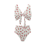 Chili peppers pattern Chest Bowknot High Waisted Bikini Swimsuit