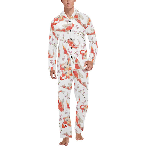 Watercolor Koi Fish Carp Fish pattern Men's Long Pajama Set