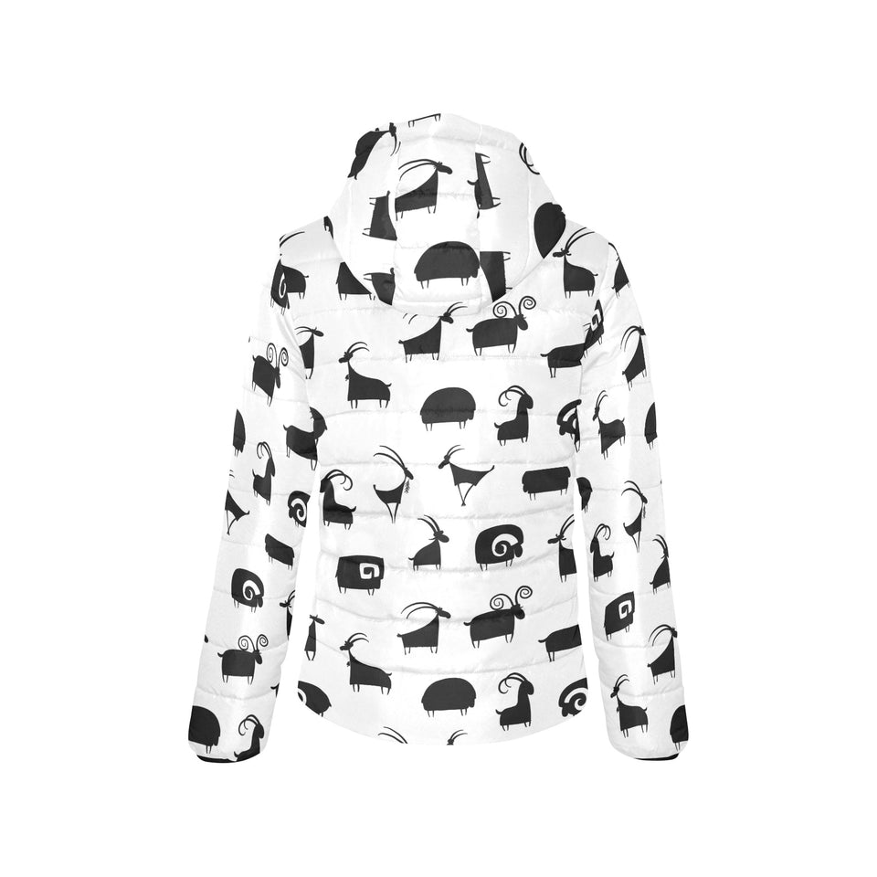 Goat ram pattern Women's Padded Hooded Jacket