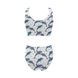 Dolphins pattern dotted background Chest Bowknot High Waisted Bikini Swimsuit