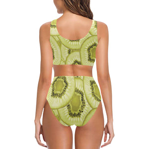 Sliced kiwi pattern Chest Bowknot High Waisted Bikini Swimsuit