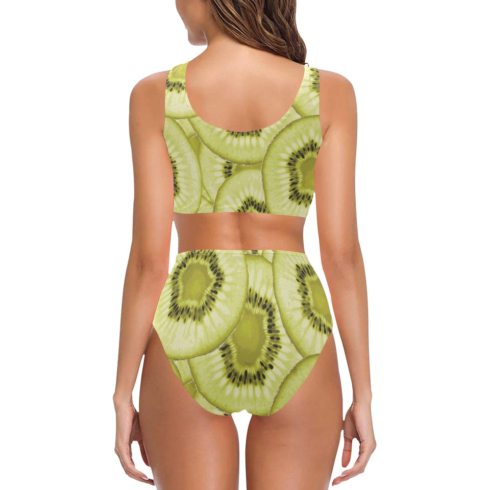 Sliced kiwi pattern Chest Bowknot High Waisted Bikini Swimsuit