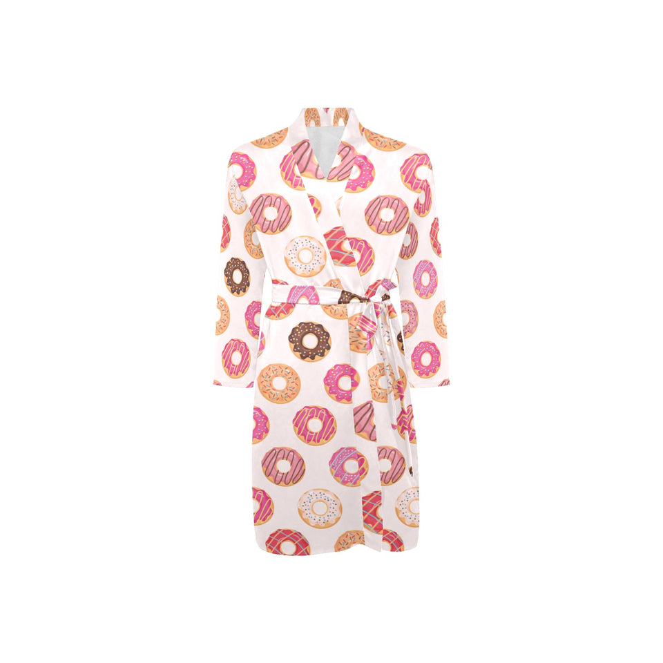 Colorful donut pattern Men's Long Sleeve Belted Night Robe