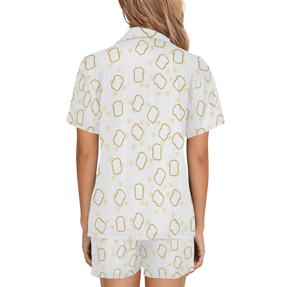 Bread Toast Pattern Print Design 01 Women's V-Neck Short Pajama Set